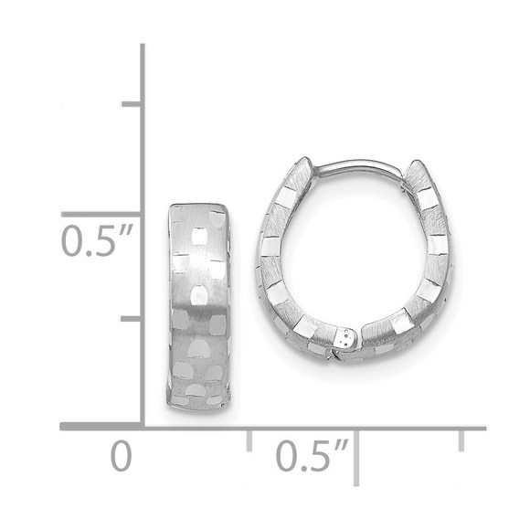 14K White Gold Diamond Cut 4mm Patterned Hinged Hoop Earring 14 L x 5 mm W